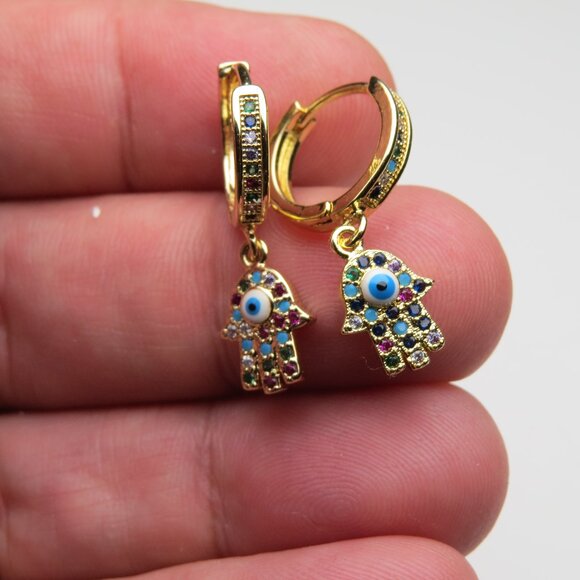 14k Turquoise ruby  sapphire Earring - Picture 1 of 3